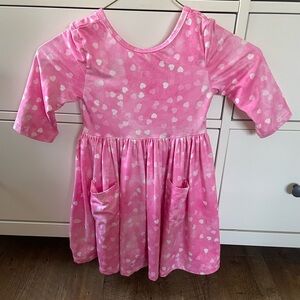 Charming Pink Heart Print Kids Dress